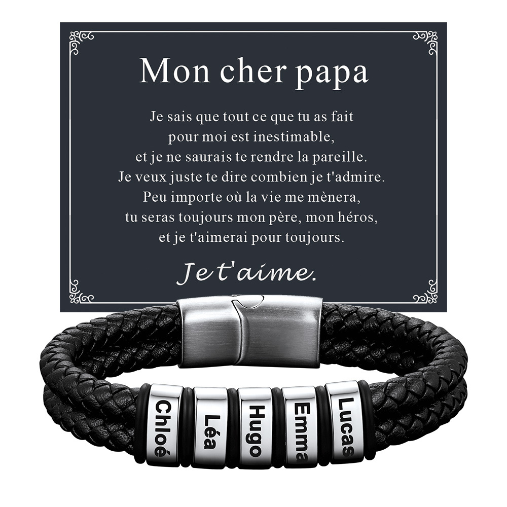 Bracelet Homme Personnalisé Prénom Gravé en Cuir