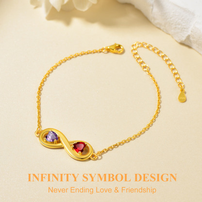 Bracelet Infini Personnalisé avec Prénoms et Pierres de Naissance en Argent Sterling Or