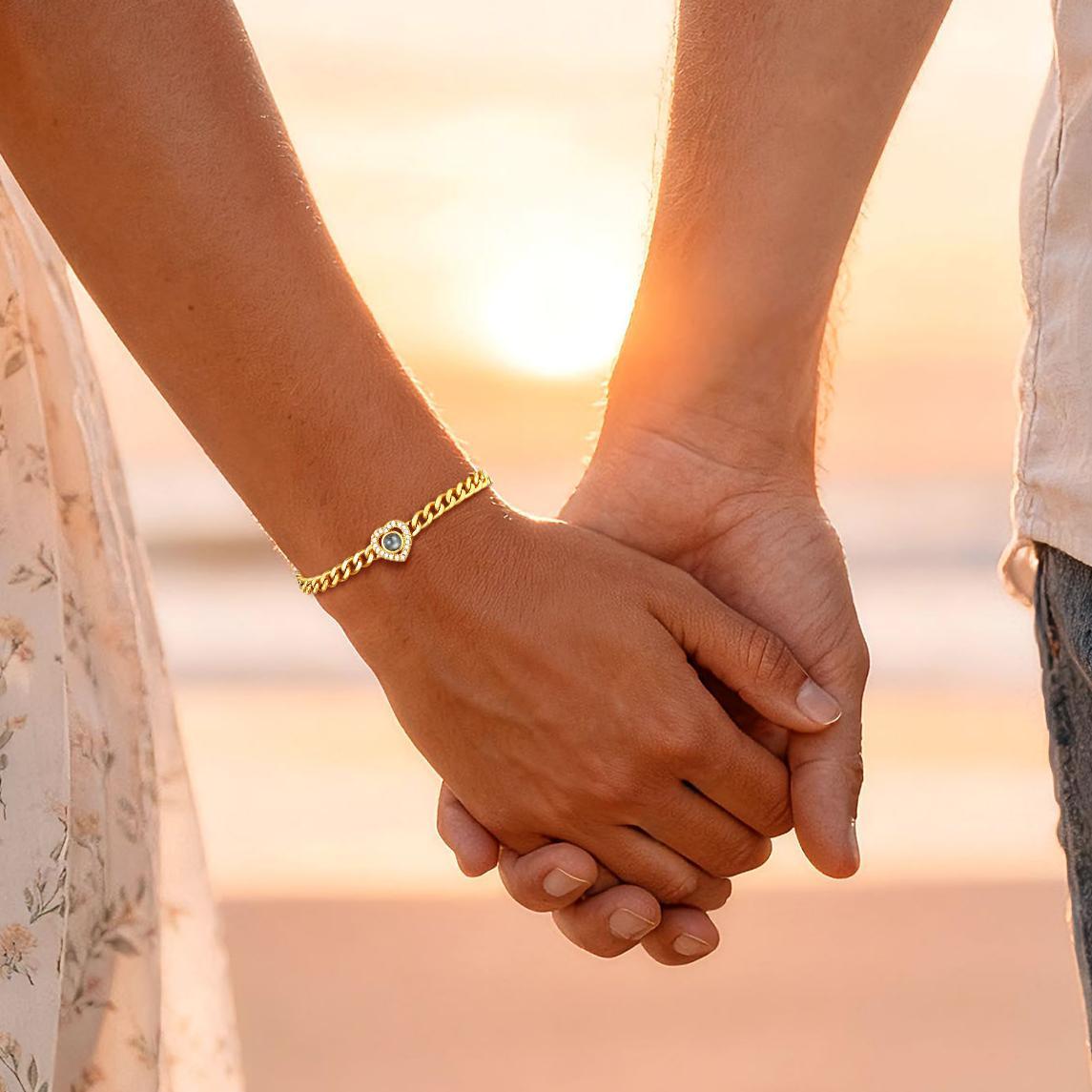 Bracelet Cœur Projection Photo Personnalisé - Cadeau Saint-Valentin pour Elle