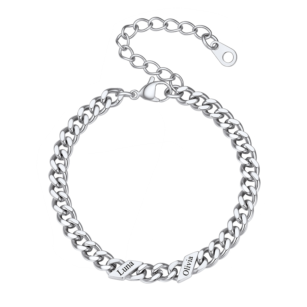 Bracelet Femme Cubain Gravé 1 à 6 Noms Argenté