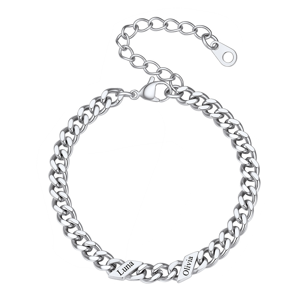 Bracelet Femme Cubain Gravé 1 à 6 Noms Argenté