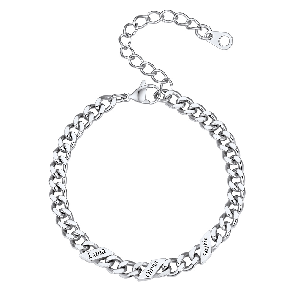 Bracelet Femme Cubain Gravé 1 à 6 Noms Argenté