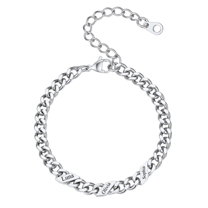 Bracelet Femme Cubain Gravé 1 à 6 Noms Argenté