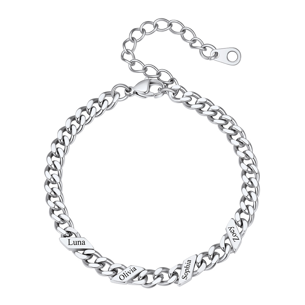 Bracelet Femme Cubain Gravé 1 à 6 Noms Argenté