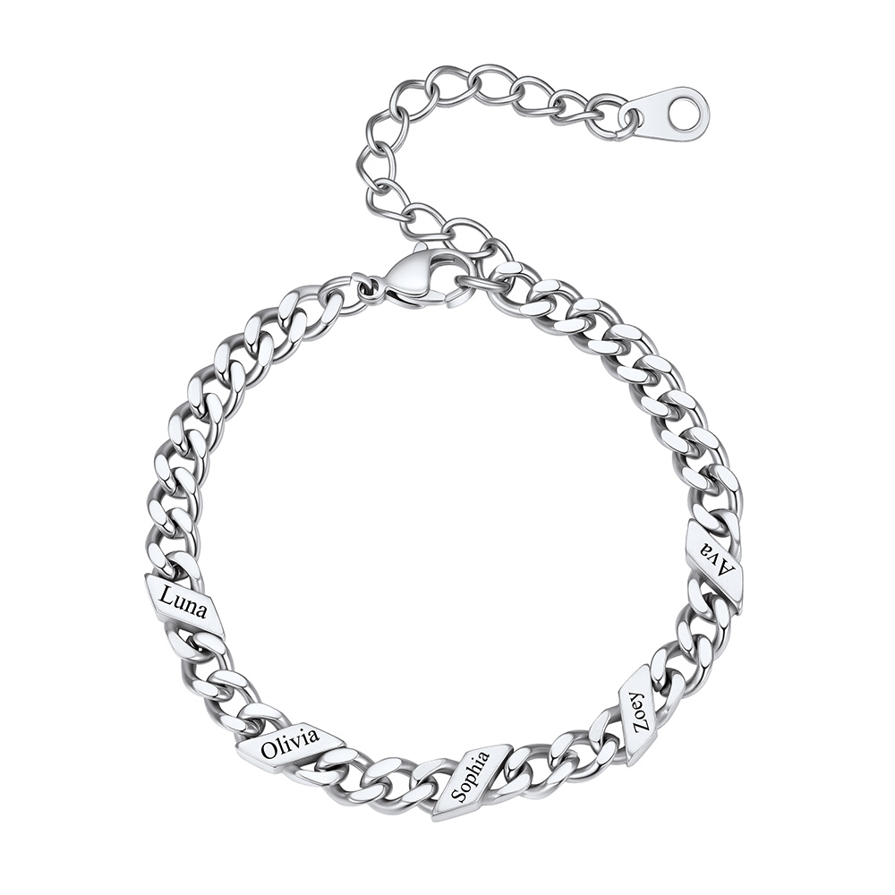 Bracelet Femme Cubain Gravé 1 à 6 Noms Argenté