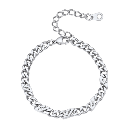 Bracelet Femme Cubain Gravé 1 à 6 Noms Argenté