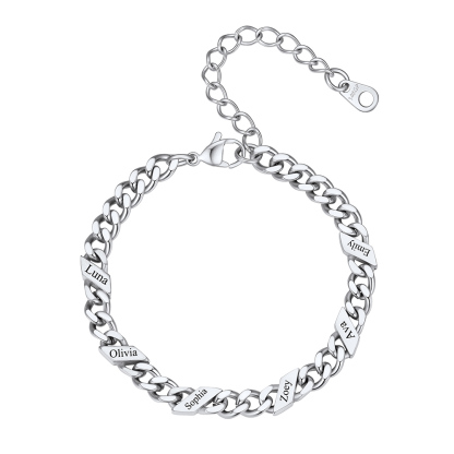 Bracelet Femme Cubain Gravé 1 à 6 Noms Argenté