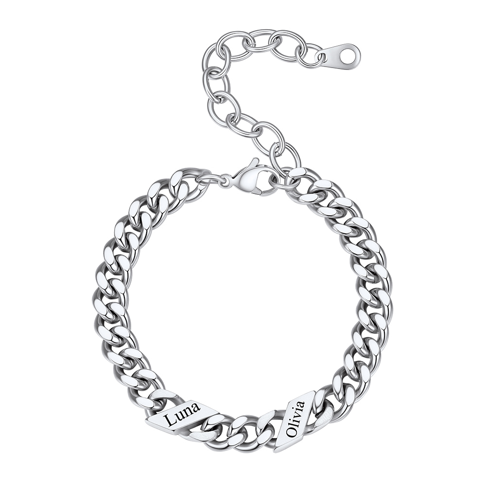 Bracelet Femme Cubain Gravé 1 à 6 Noms Argenté