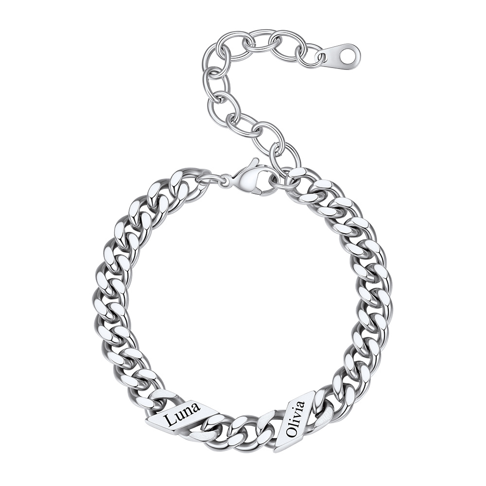 Bracelet Femme Cubain Gravé 1 à 6 Noms Argenté
