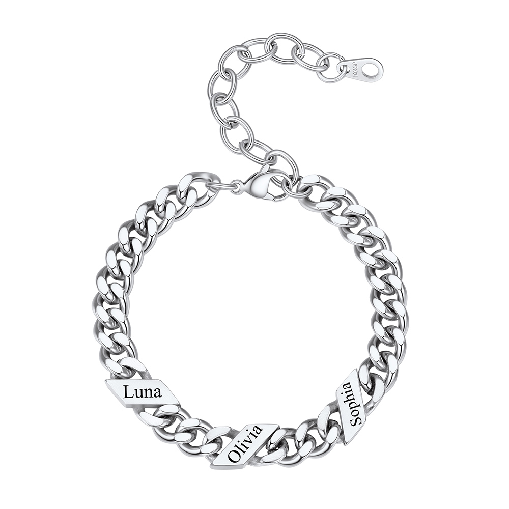 Bracelet Femme Cubain Gravé 1 à 6 Noms Argenté