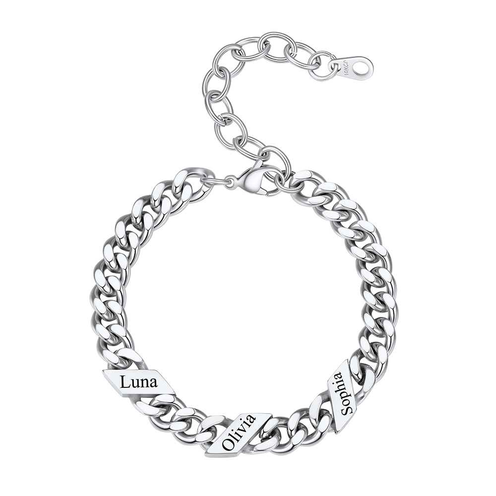 Bracelet Femme Cubain Gravé 1 à 6 Noms Argenté