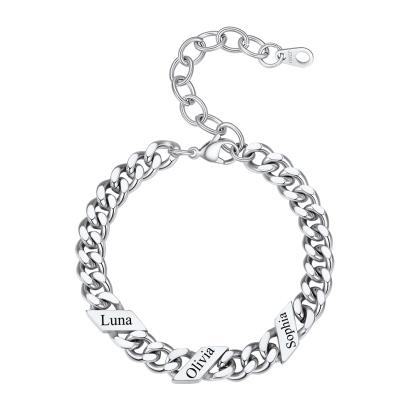 Bracelet Femme Cubain Gravé 1 à 6 Noms Argenté