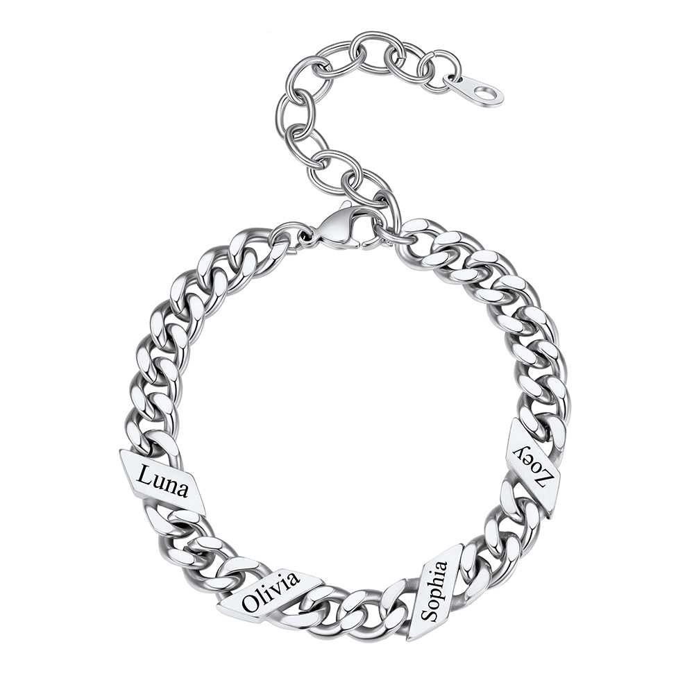 Bracelet Femme Cubain Gravé 1 à 6 Noms Argenté