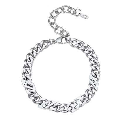 Bracelet Femme Cubain Gravé 1 à 6 Noms Argenté