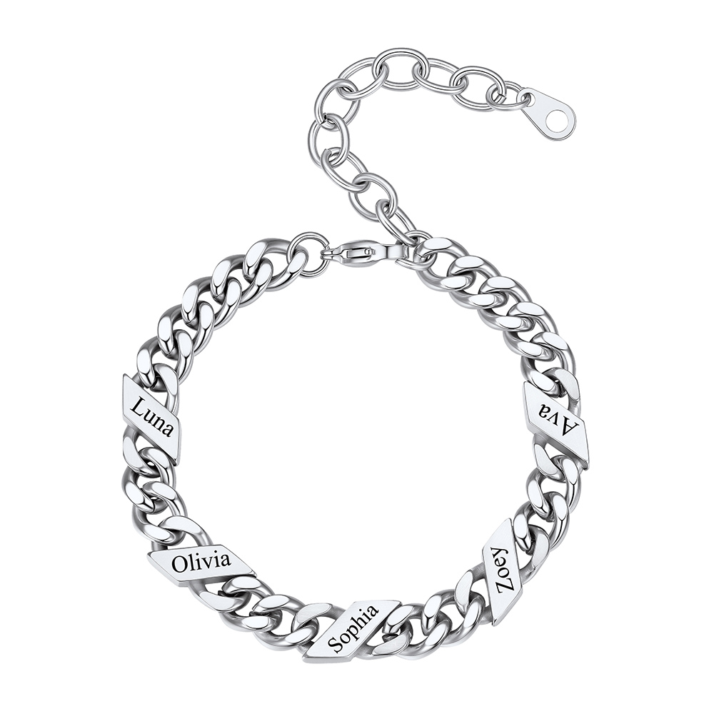 Bracelet Femme Cubain Gravé 1 à 6 Noms Argenté