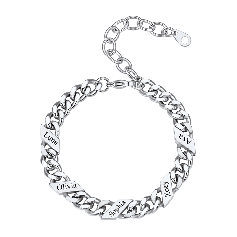 Bracelet Femme Cubain Gravé 1 à 6 Noms Argenté