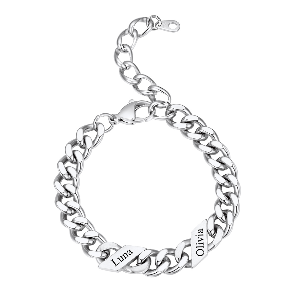Bracelet Femme Cubain Gravé 1 à 6 Noms Argenté