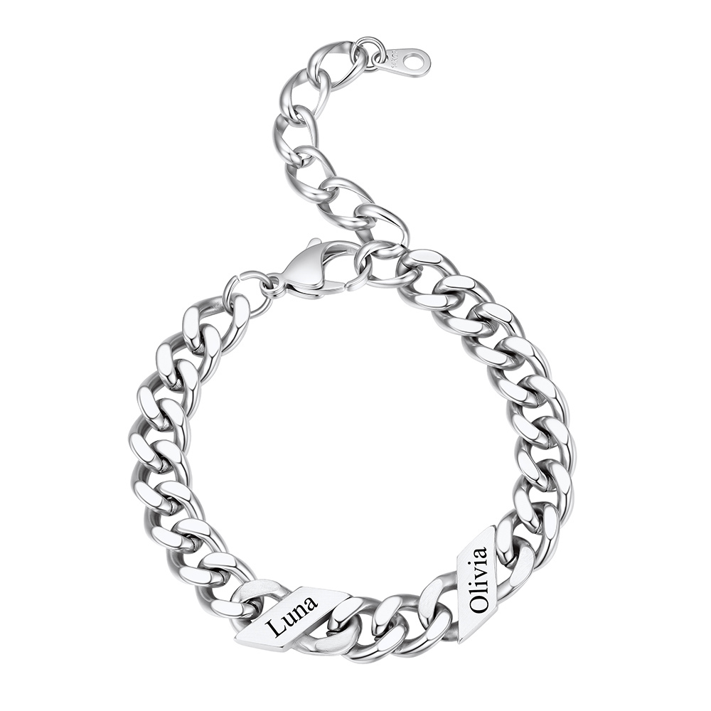 Bracelet Femme Cubain Gravé 1 à 6 Noms Argenté