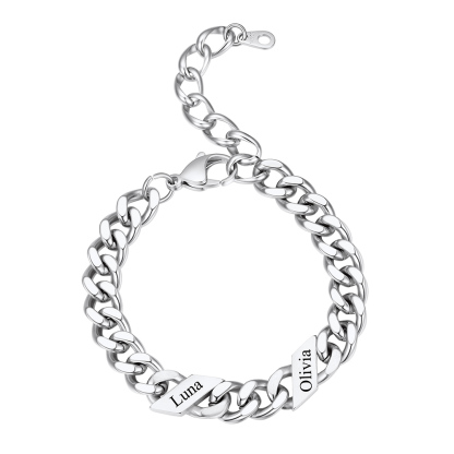 Bracelet Femme Cubain Gravé 1 à 6 Noms Argenté