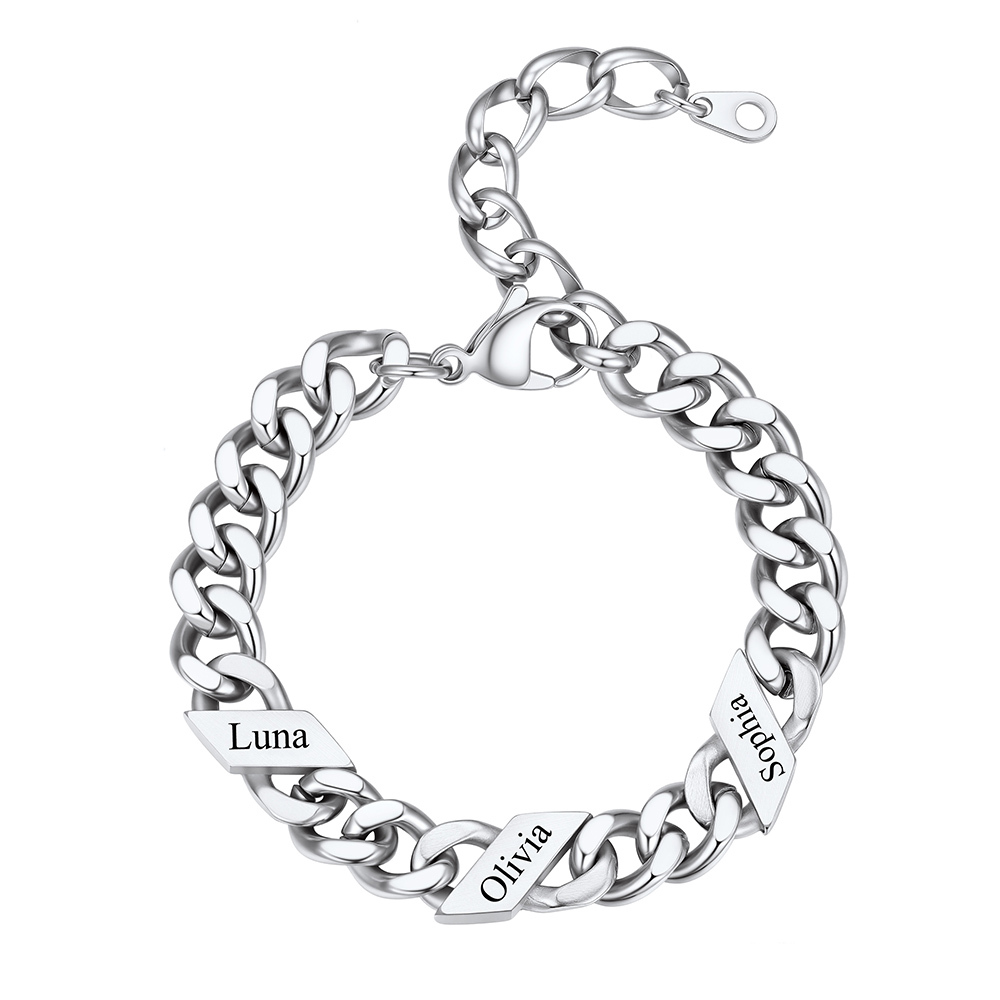 Bracelet Femme Cubain Gravé 1 à 6 Noms Argenté
