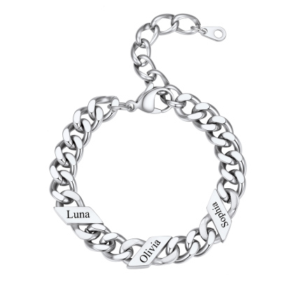 Bracelet Femme Cubain Gravé 1 à 6 Noms Argenté