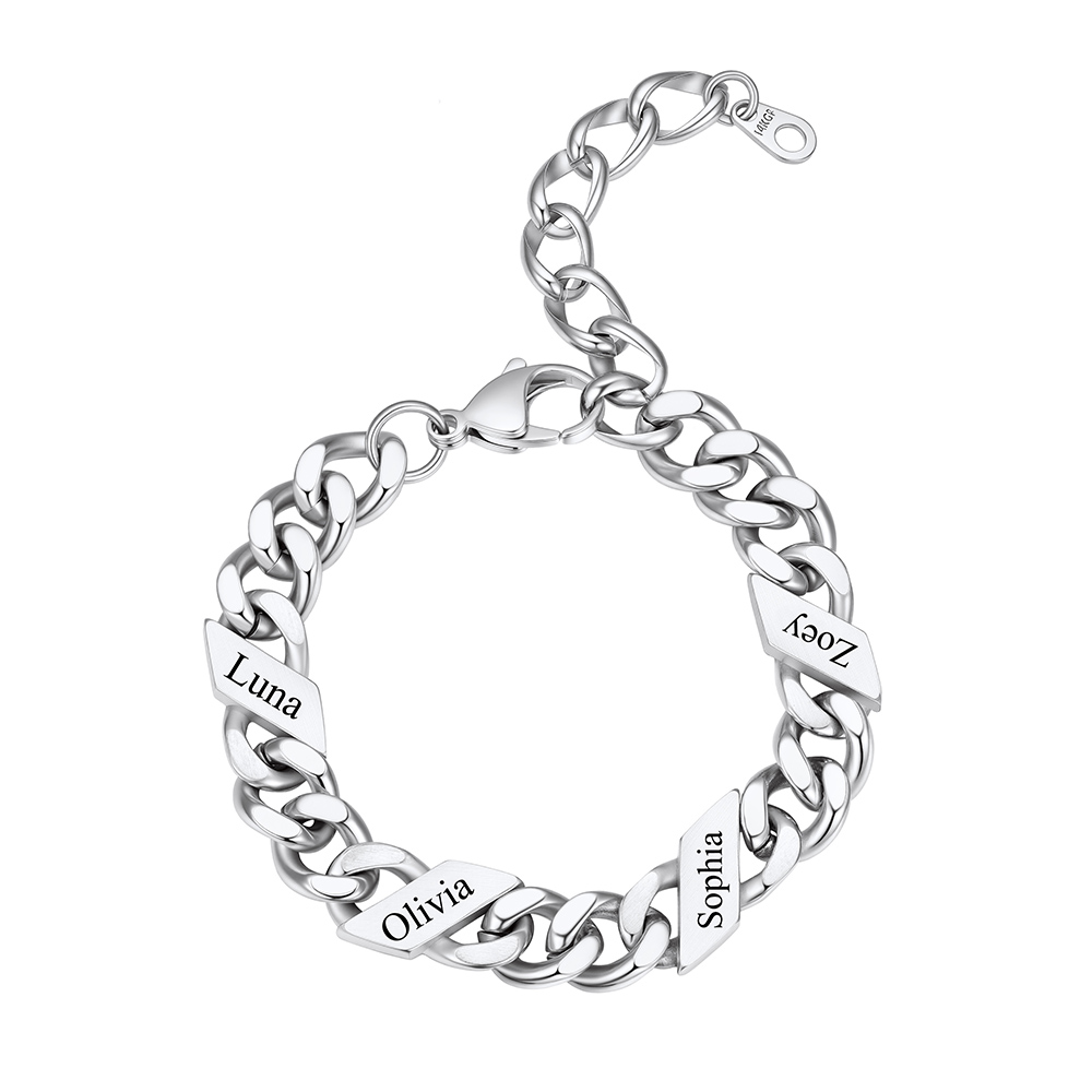 Bracelet Femme Cubain Gravé 1 à 6 Noms Argenté