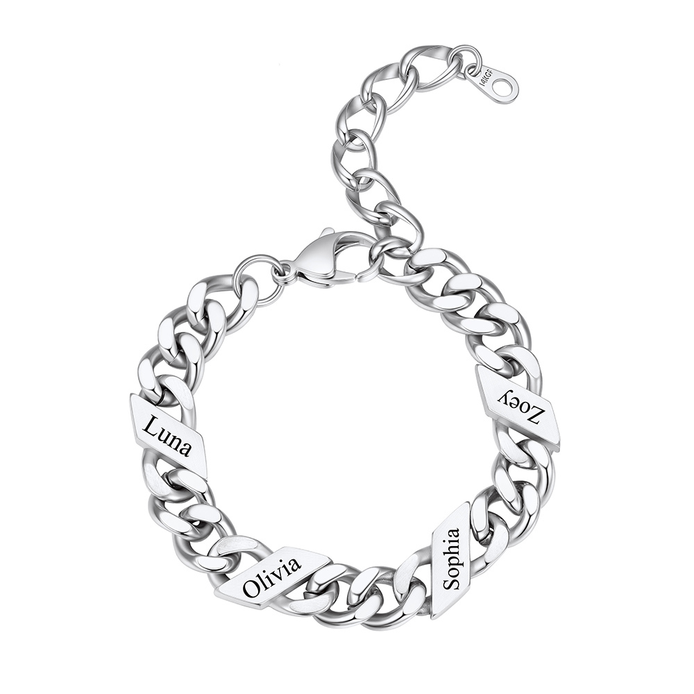 Bracelet Femme Cubain Gravé 1 à 6 Noms Argenté