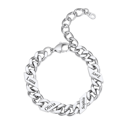 Bracelet Femme Cubain Gravé 1 à 6 Noms Argenté