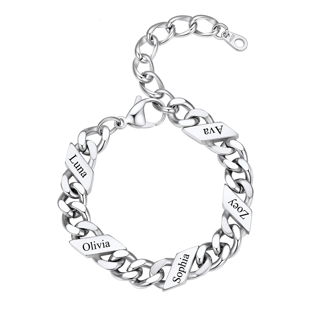Bracelet Femme Cubain Gravé 1 à 6 Noms Argenté