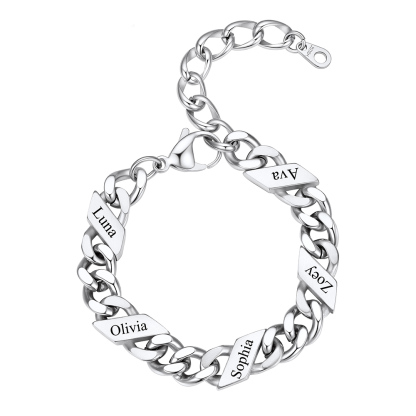 Bracelet Femme Cubain Gravé 1 à 6 Noms Argenté