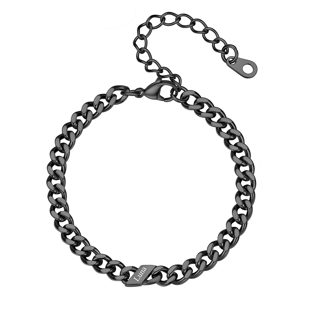 Bracelet Femme Cubain Gravé 1 à 6 Noms Noir
