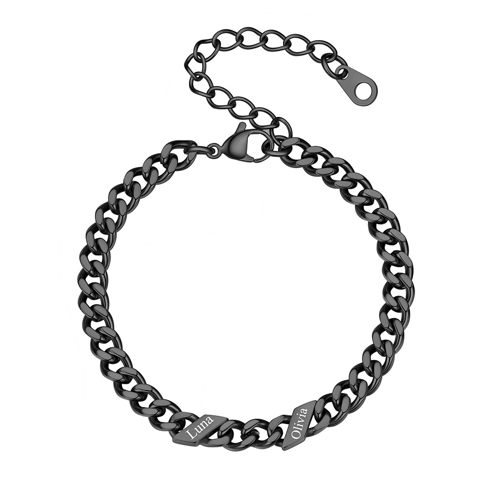 Bracelet Femme Cubain Gravé 1 à 6 Noms Noir
