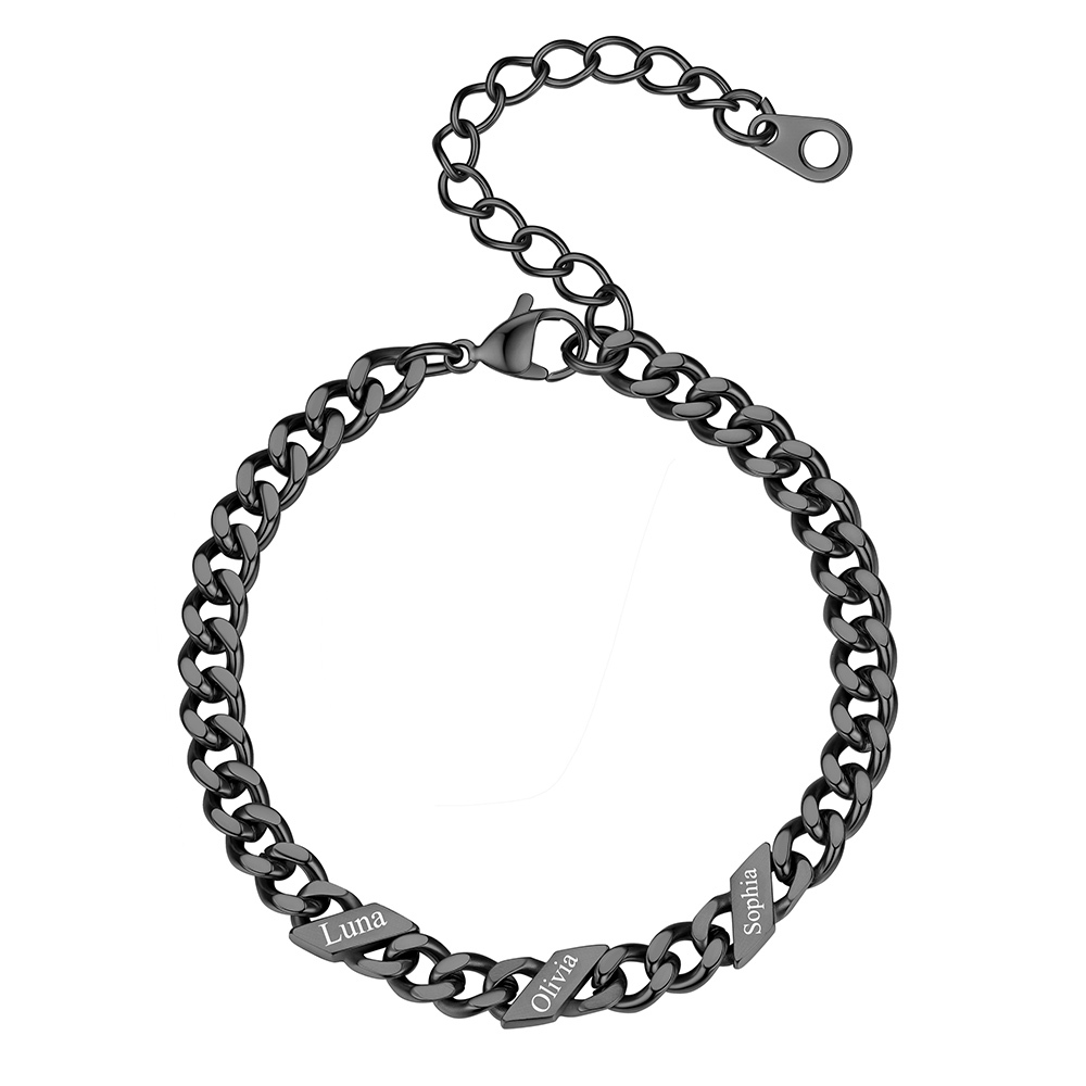 Bracelet Femme Cubain Gravé 1 à 6 Noms Noir
