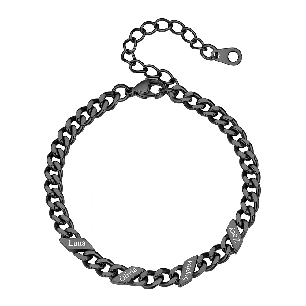 Bracelet Femme Cubain Gravé 1 à 6 Noms Noir
