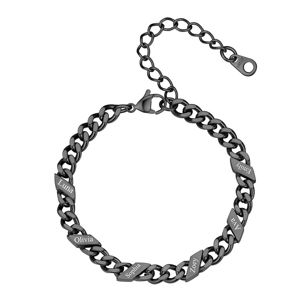 Bracelet Femme Cubain Gravé 1 à 6 Noms Noir
