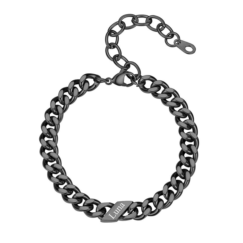 Bracelet Femme Cubain Gravé 1 à 6 Noms Noir
