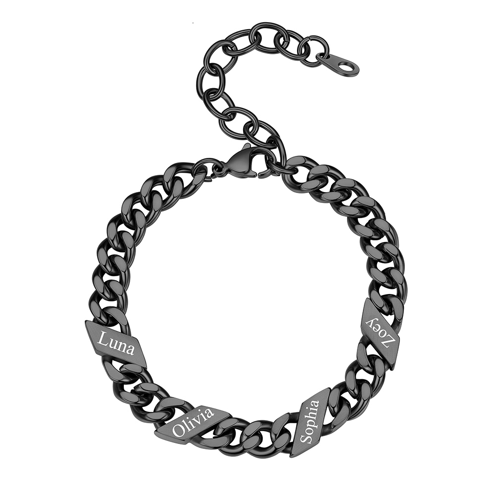 Bracelet Femme Cubain Gravé 1 à 6 Noms Noir
