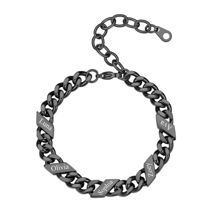 Bracelet Femme Cubain Gravé 1 à 6 Noms Noir
