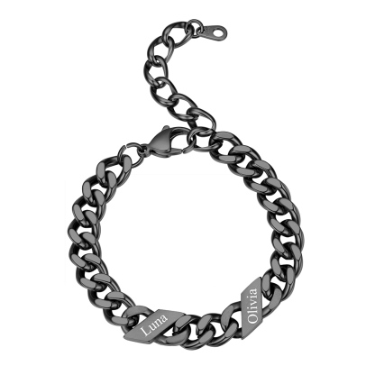 Bracelet Femme Cubain Gravé 1 à 6 Noms Noir
