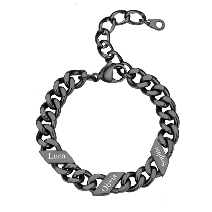 Bracelet Femme Cubain Gravé 1 à 6 Noms Noir
