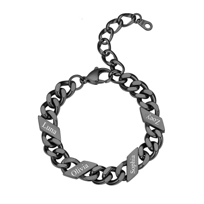Bracelet Femme Cubain Gravé 1 à 6 Noms Noir
