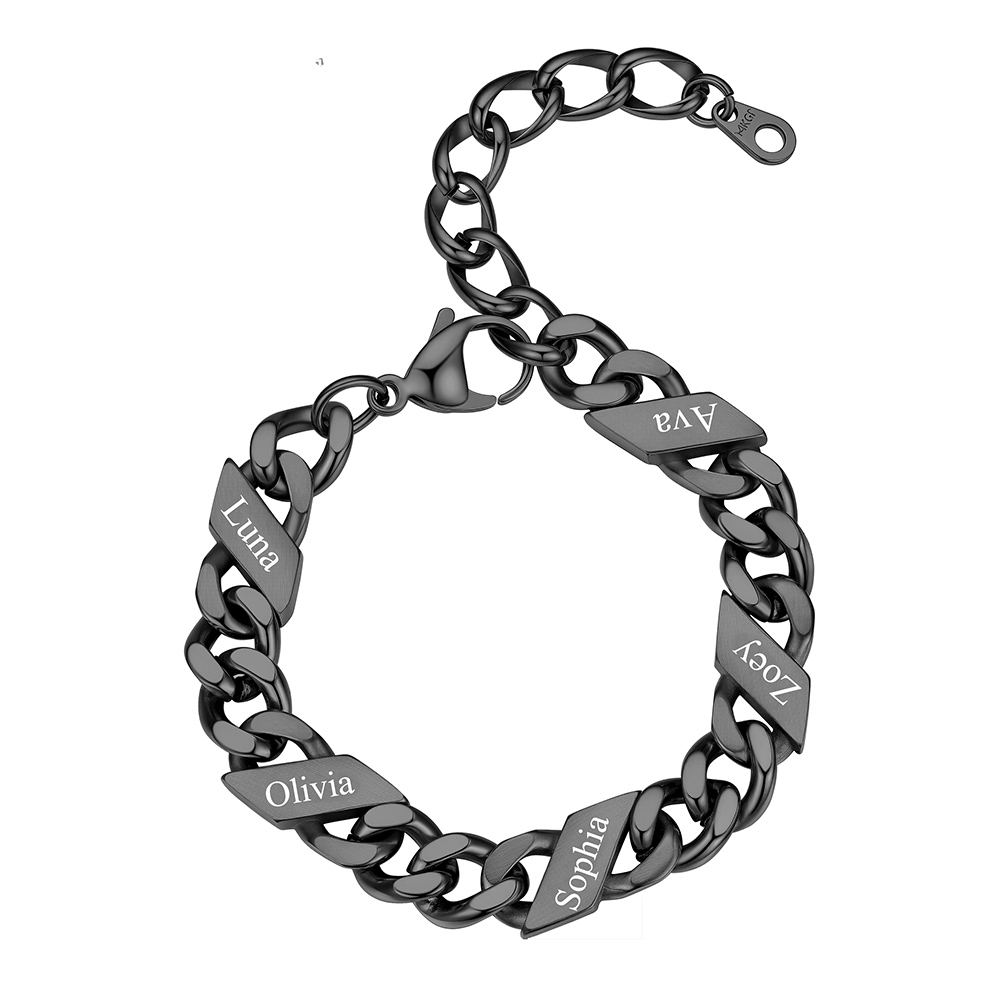 Bracelet Femme Cubain Gravé 1 à 6 Noms Noir
