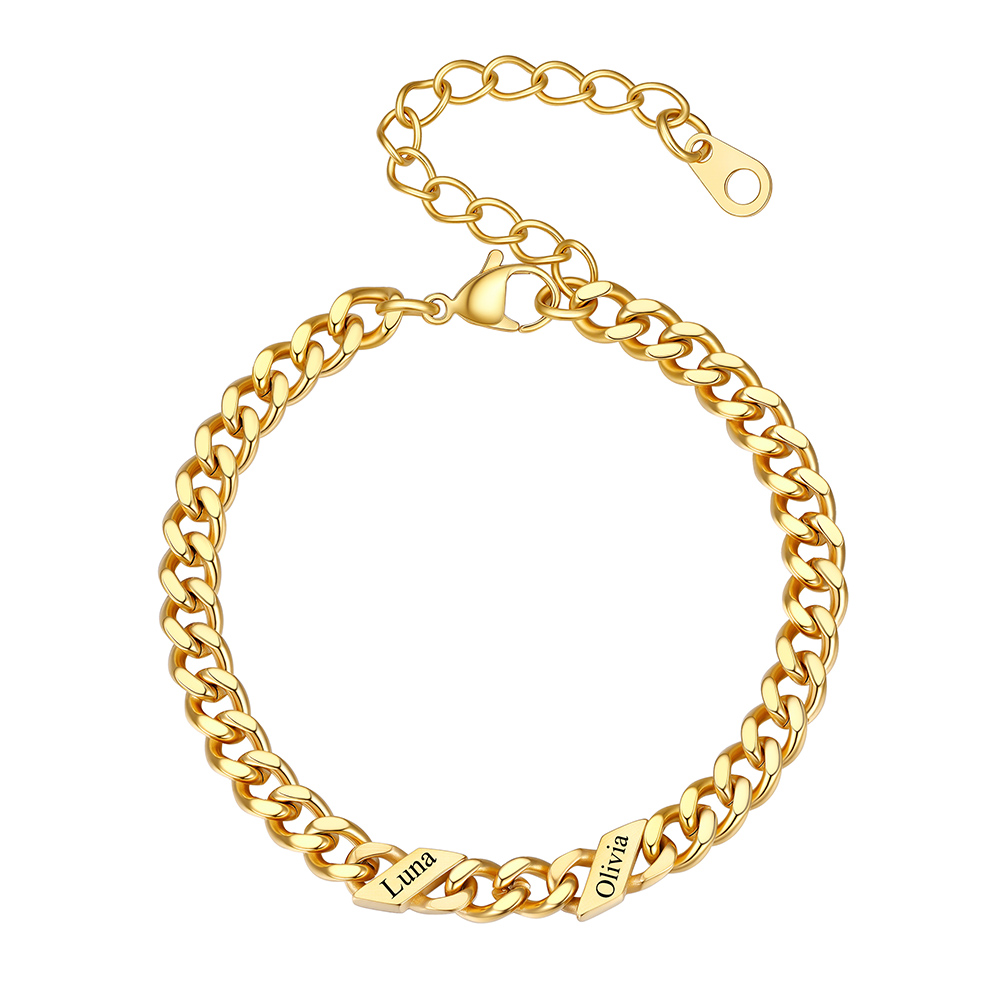 Bracelet Femme Cubain Gravé 1 à 6 Noms Or