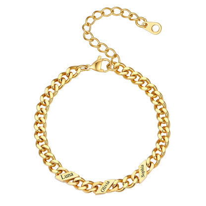 Bracelet Femme Cubain Gravé 1 à 6 Noms Or