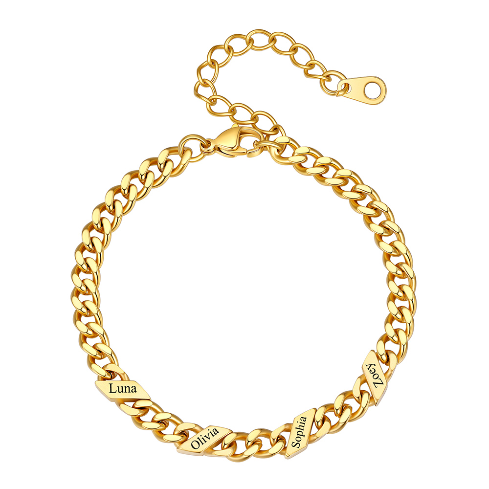 Bracelet Femme Cubain Gravé 1 à 6 Noms Or