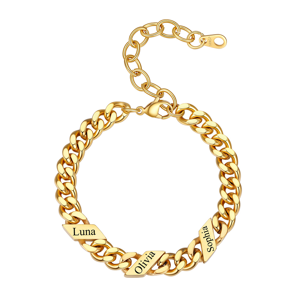Bracelet Femme Cubain Gravé 1 à 6 Noms Or