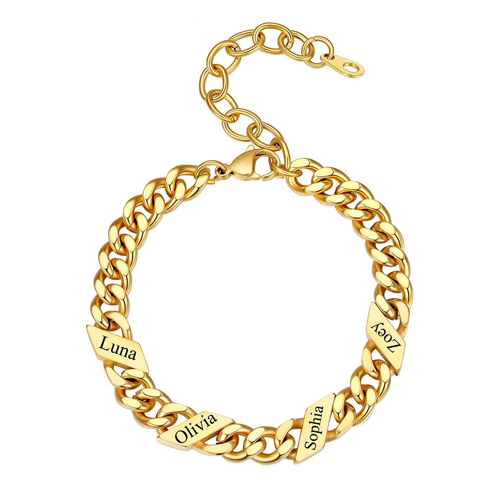 Bracelet Femme Cubain Gravé 1 à 6 Noms Or