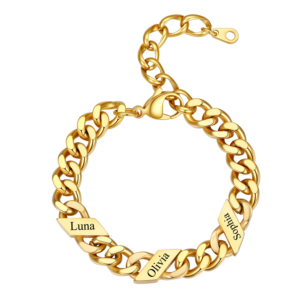 Bracelet Femme Cubain Gravé 1 à 6 Noms Or