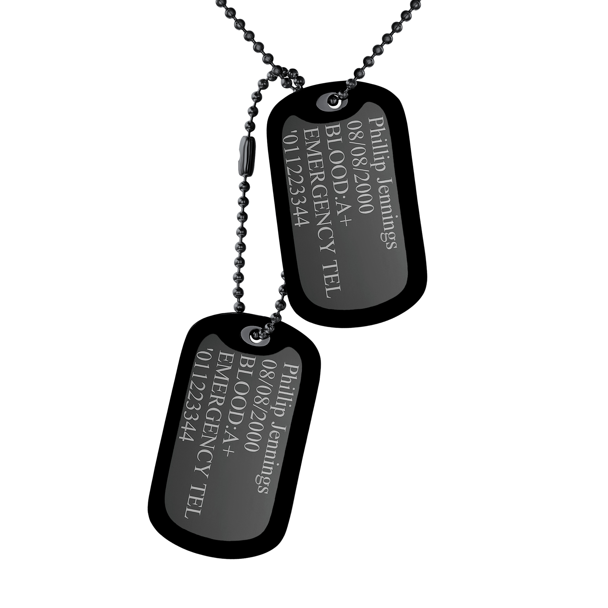 Collier Plaque Militaire en Acier Inoxydable Personnalisé avec Gravure Noir