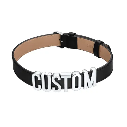 Collier Ras-de-Cou en Cuir Personnalisé pour Femmes avec Nom Argenté